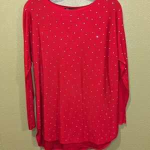 Elegant Red Long Sleeve Top with Rhinestone Accents